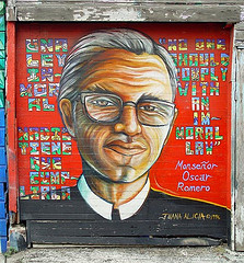 A mural of Monseñor by Juana Alicia in San Francisco, painted in 1996.