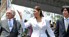 Costa Rican President Laura Chinchilla with her husband and son at her inauguration on Saturday.