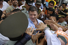 Colombian presidential candidate Juan Manuel Santos on the campaign trail in Ibagué, May 17. 