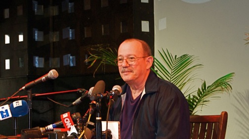 Cuban folk legend Silvio Rodriguez during a press conference at New York's Sounds of Brazil Club. Photo by Andrew O'Reilly.