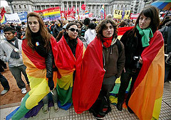 Supporters of the new law legalizing gay marriage demonstrated in front of Argentina´s Congress on Tuesday.