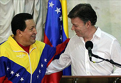 Venezuelan President Hugo Chávez met with Colombian President Juan Manuel Santos on Tuesday.