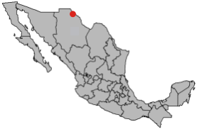 The location of the town of Praxedis G Guerrero in Northern Mexico.