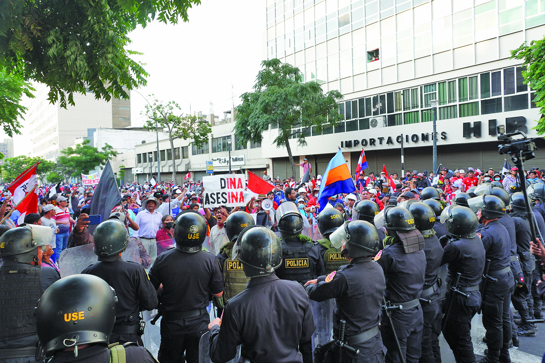 Protestors gather in Lima to protest current President Dina Boluarte.